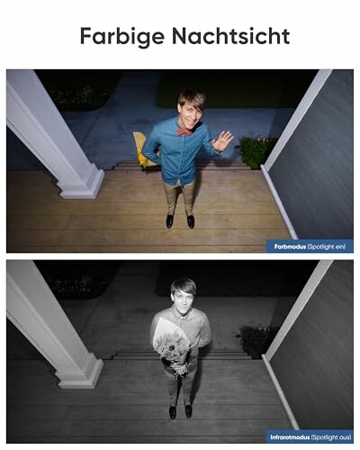 Zwei Bilder vergleichen farbige und infrarote Nachtsicht.