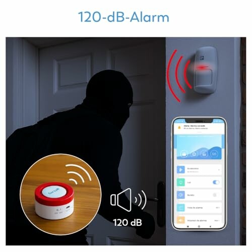 Einbrecher wird von einem 120-dB-Alarm abgeschreckt.