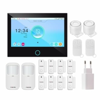 Heim-Sicherheitssystem mit Monitor, Sensoren und Fernbedienungen