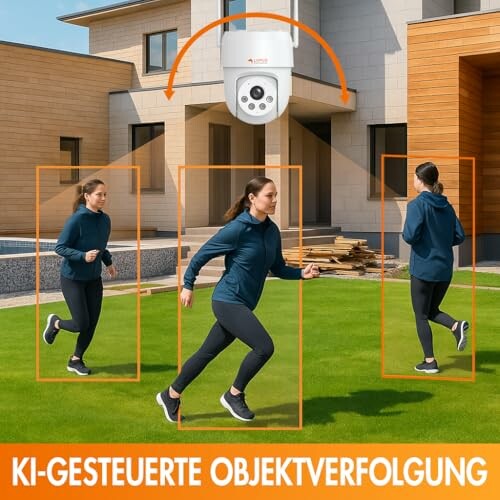 Sicherheitskamera mit KI-Objektverfolgung einer Person beim Laufen