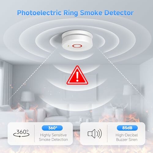 Rauchmelder an der Decke mit Warnsignal.