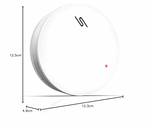 Rundes weißes Gerät mit Abmessungen