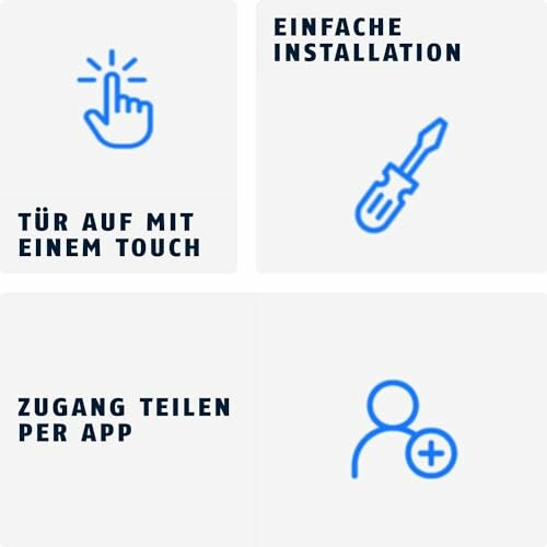 Smart Lock Funktionen: Einfache Installation, Tür öffnet mit einem Touch, Zugang teilen per App.