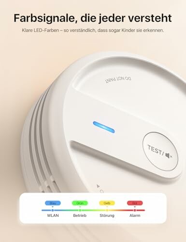 Intelligenter Rauchmelder mit LED-Farbsignalen.