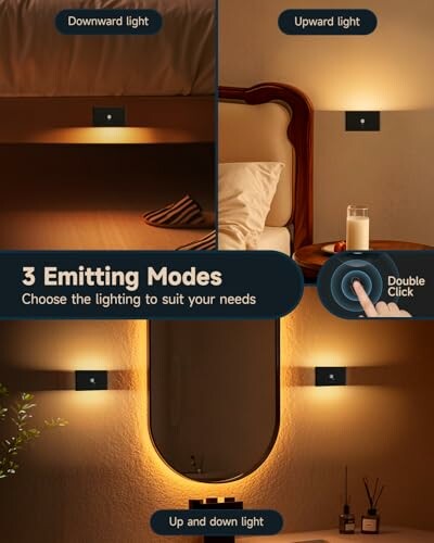 Beleuchtung mit drei Modi: nach unten, nach oben und nach oben und unten.