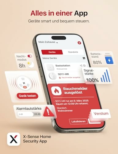 Smartphone mit X-Sense Sicherheits-App Benutzeroberfläche